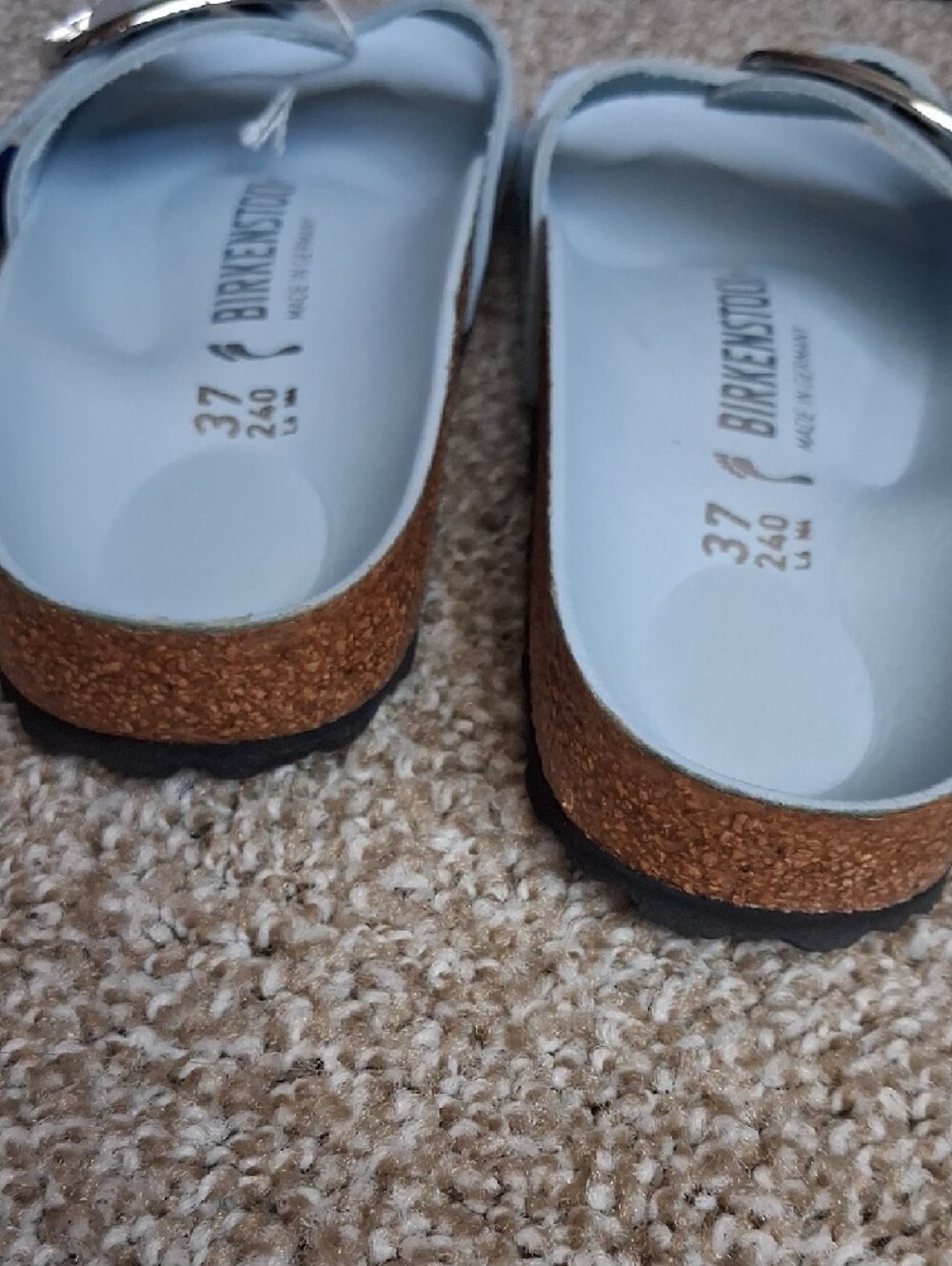Birkenstock Light Blue Madrid EVA Single Strap Slides with Silver Buckles - Picture 7 of 10
